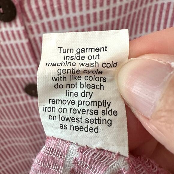 NY COLLECTION | Pink & White Striped Textured V-Neck Short Sleeve Top | Large - Picture 7 of 7